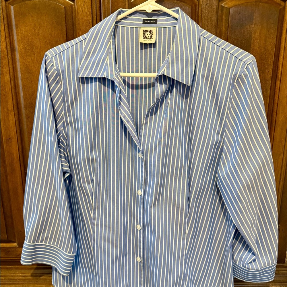 Anne Klein Blue and White Pin Striped Shirt